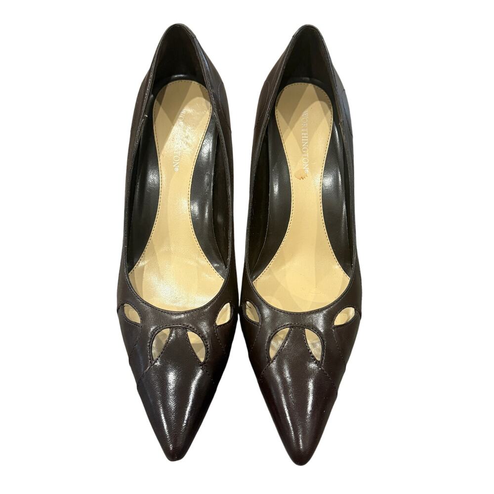 Y2K Worthington Brown Cut Out Pumps Office Siren Classic Pointed Toe Kitten 6.5